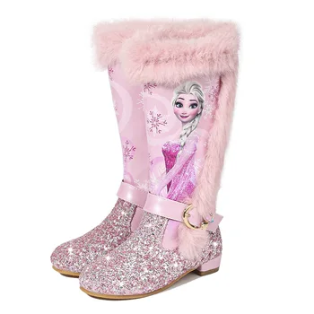 

Disney Autumn Winter Children Princess Elsa Boots Girls Boots Fashion Martin Boots High Children Princess Girls Shoes Size 24-37