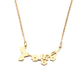 

CH-393 Stainless Steel Necklace For Women Man Bird And Flower Gold And Silver Color Pendant Necklace Engagement Jewelry