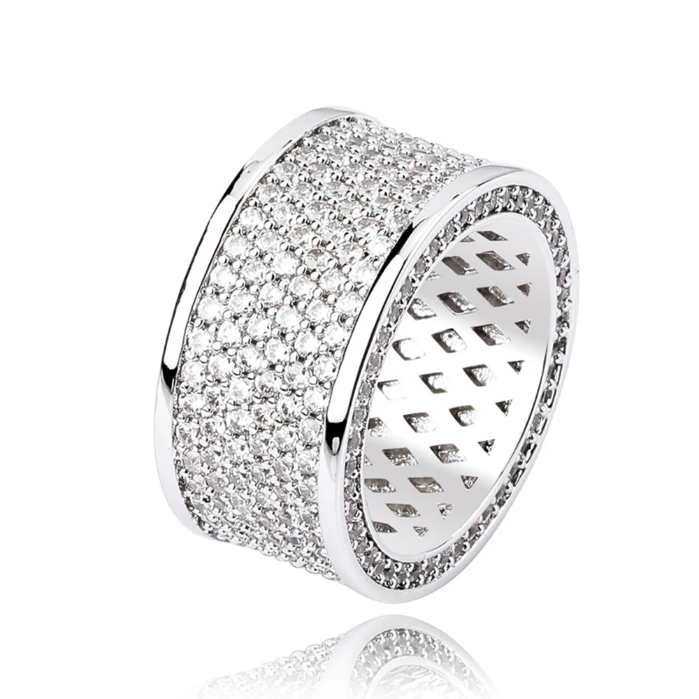 Iced Out Bling кольцо микро проложенный черный кубический цирконий серебряные круглые кольца хип хоп рок украшения для пальцев для мужчин подарки