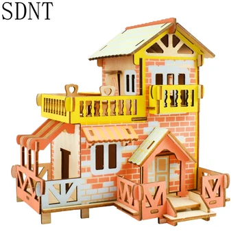 

Country Villa Pretty Model Puzzle Wood Toy for Kids DIY Colored Hut Colorable Graffiti Game Puzzle for Children Educational Toy