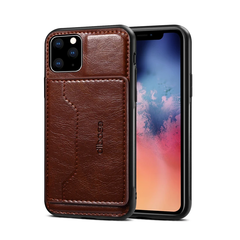 Dark Brown Магнитный чехол для iPhone 11 Crazy Hosre из искусственной кожи с отделением для карт, чехол для телефона, тонкий чехол для iPhone 11 Pro Max - Цвет: Dark Brown