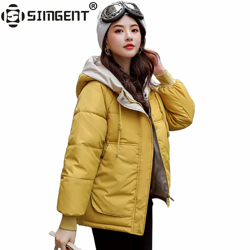 

Simgent Women Padded Coat 2019 New Arrivals Hooded Casual Loose Large Size Short Down Parkas Women Warm Winter Jacket DY9821
