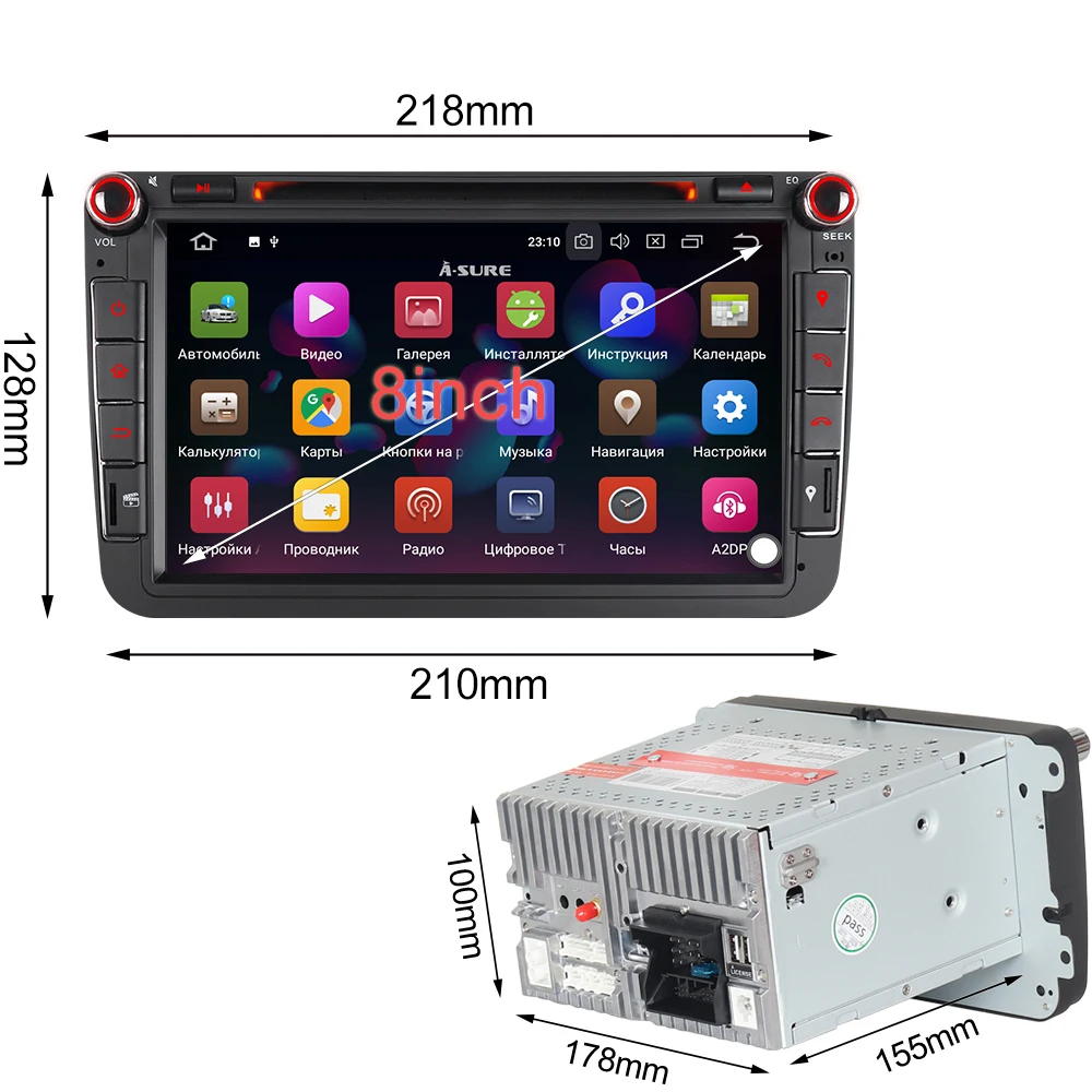 Cheap A-Sure 2 Din Android 9.0 Car Radio GPS DVD Navigation For Volkswagen VW GOLF MK5 MK6 PASSAT B6 TOURAN Polo Tiguan SEAT SKODA 5