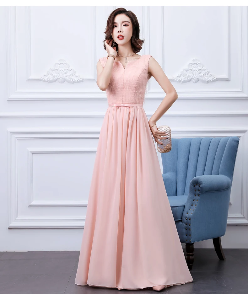 Розовое платье подружки невесты длинное шифоновое Vestido Largo Sirena элегантное для
