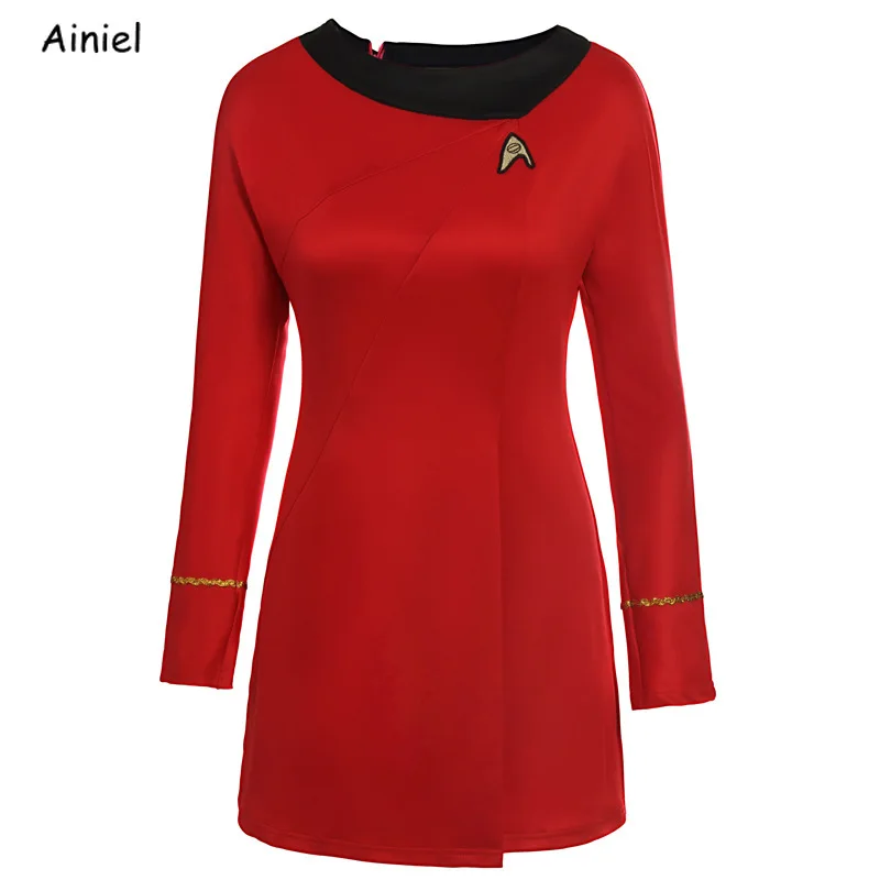 Костюмы для косплея Beyond Uhura комбинезон униформа синие красные платья Бесплатный значок для женщин девочек Вышивка Хэллоуин Косплей Костюм