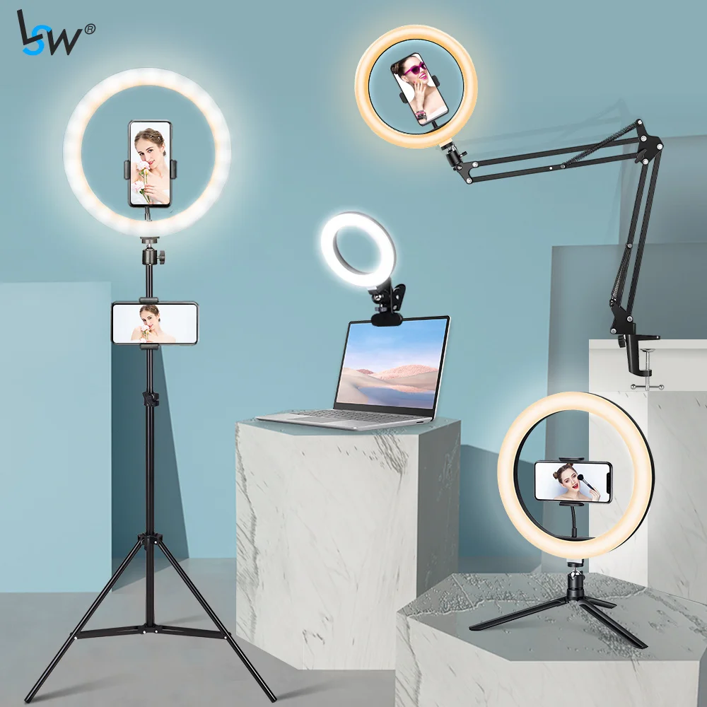 Led-Ring-Light Arm-Clip Tripod-Stand Video-Recording Phone Overhead Youtube Desktop Selfie
