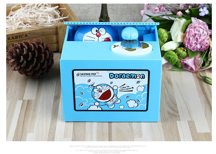 Doraemon электрическая Копилка в виде поросёнка Копилка автоматически украсть монету с музыкой День рождения Рождественский подарок для детских столов украшения