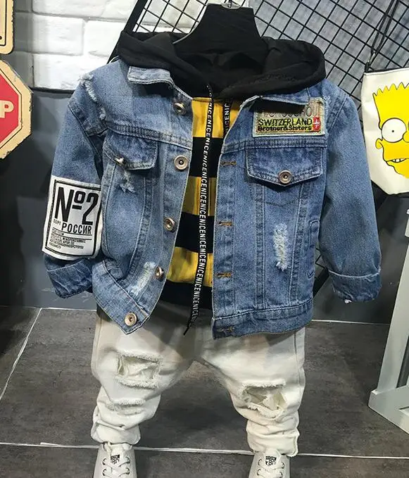 3pcs set Комплекты детской одежды модная детская джинсовая куртка с героями мультфильмов на весну и осень+ толстовка+ джинсы комплект из 3 предметов для мальчиков Одежда для маленьких мальчиков - Цвет: 3pcs set