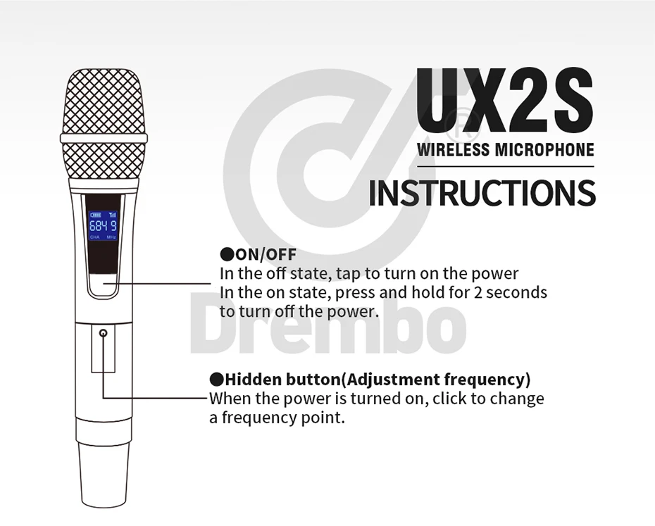 Подключи и работай! Drembo UX2S mini 2 канальный переносной беспроводной микрофон с ручной UHF с регулируемой частотой для караоке