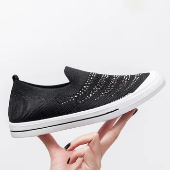 

Women's Ladies Shoes Flat Loafers Crystal Fashion Bling Sneakers Casual Ladies Slip On Breathable Casual Shoes