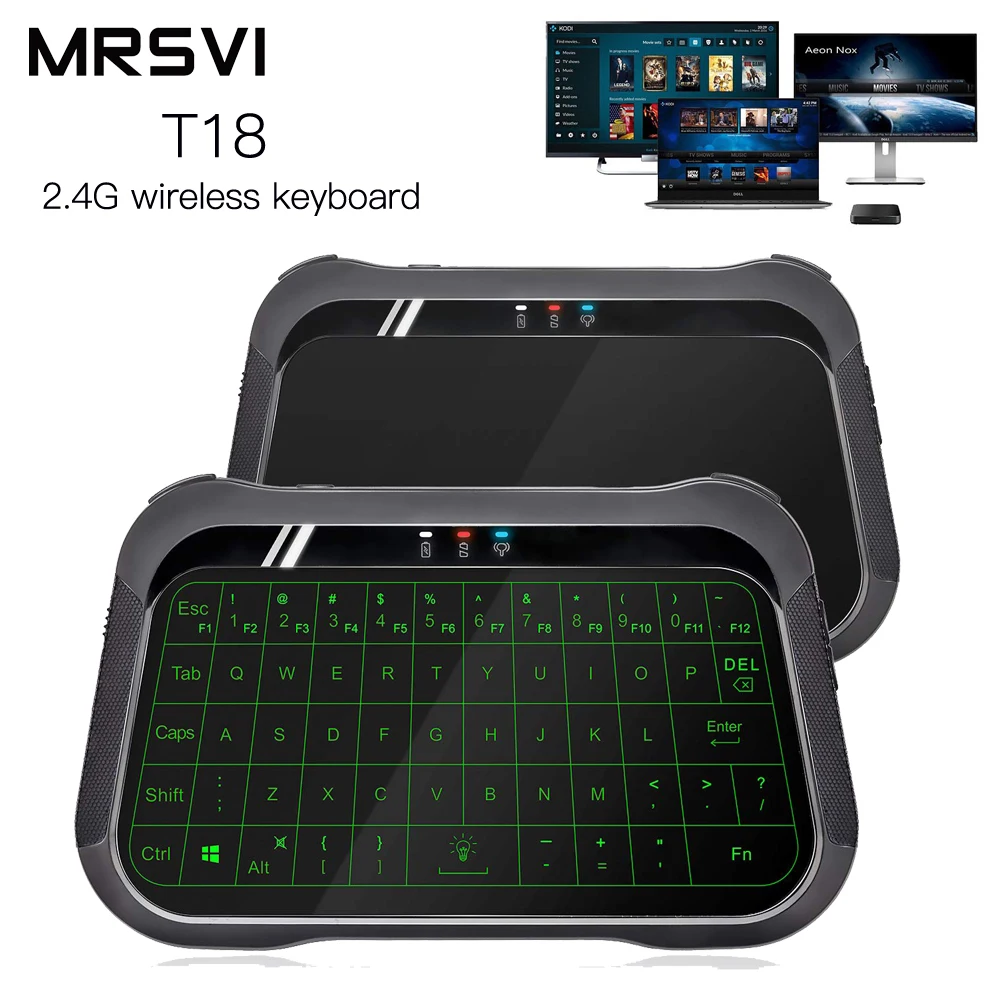 

T18 2.4Ghz Wireless Virtual Keyboard Multifunctional Color Backlight Touchpad Fly Air Mouse with USB Receiver for Android TV Box