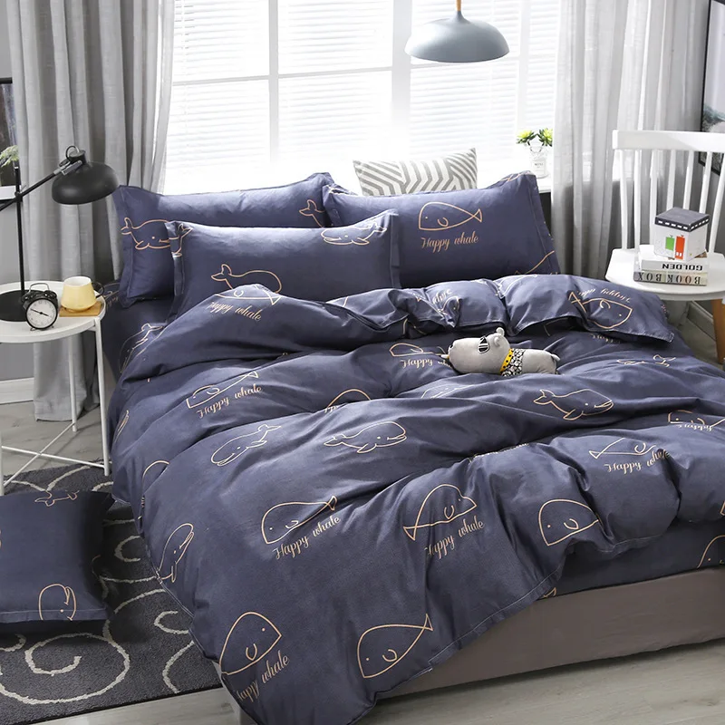 Популярный летний комплект белья,, домашний текстиль с принтом, 4 шт., Комплект постельного белья с двумя двуспальными размерами, мужской стиль, покрывало для кровати - Цвет: little blue whale