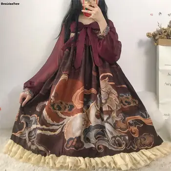 

2020 japanese harajuku vintage gothic lolita dresses girls dragon embroidery chinese style short sleeve pao cheongsam dress