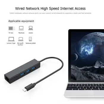 

S81-U3-C Multi-Function Hub Converter Type-C to 3.0hub 100m Network Card Converter for Type-C Interface Computer Tablet