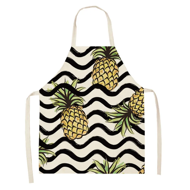 Pineapple Pattern Kitchen Aprons for Women Tropical Leaves Cotton Linen Bibs Household Cleaning Pinafore Home Cooking Aprons