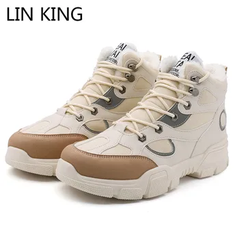 

LIN KING Men Snow Boots With Fur Winter Warm Outdoor Sneakers Lighted Glowing Ankle Boots Big Size Comfy Man High Top Work Boots