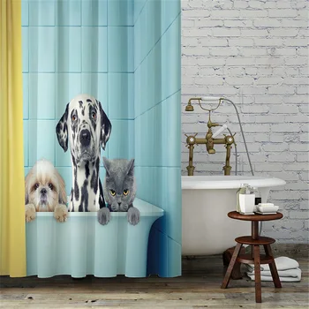 

Dog Cat Patterns Shower Curtains Waterproof Creative Mildew Hotel Bathroom Hanging Cloth with Hooks Home Supplies