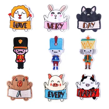 

50pcs/lot Embroidery Patch Letter Clothing Decoration Accessory Animal Rabbit Cat Pig Strange Thing Iron Heat Transfer Applique