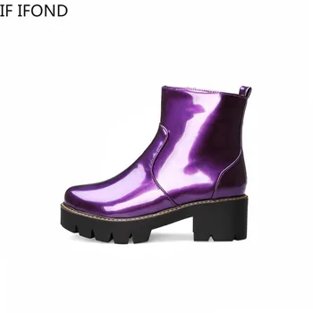 

IF IFOND Winter Fashion High Heels Casual Round Toe Thick Heel Ankle Boots Platform Zipper Plush Warm Insole Martin Boots