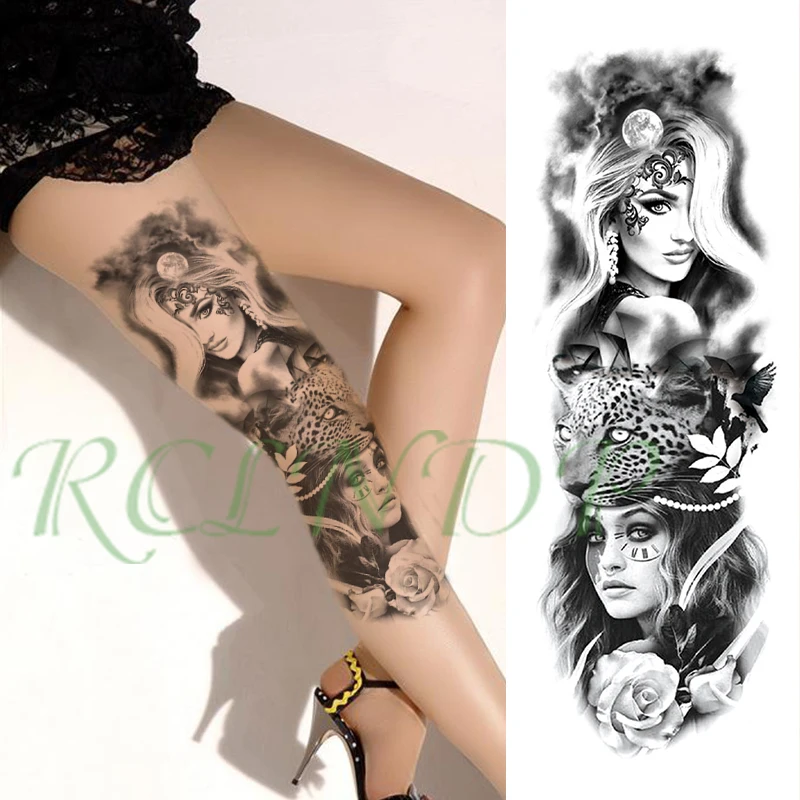 Waterproof Temporary Tattoo Sticker flower mask girl playing cards sun diamond full arm fake tattoo flash tattoo for men women - Цвет: Светло-зеленый