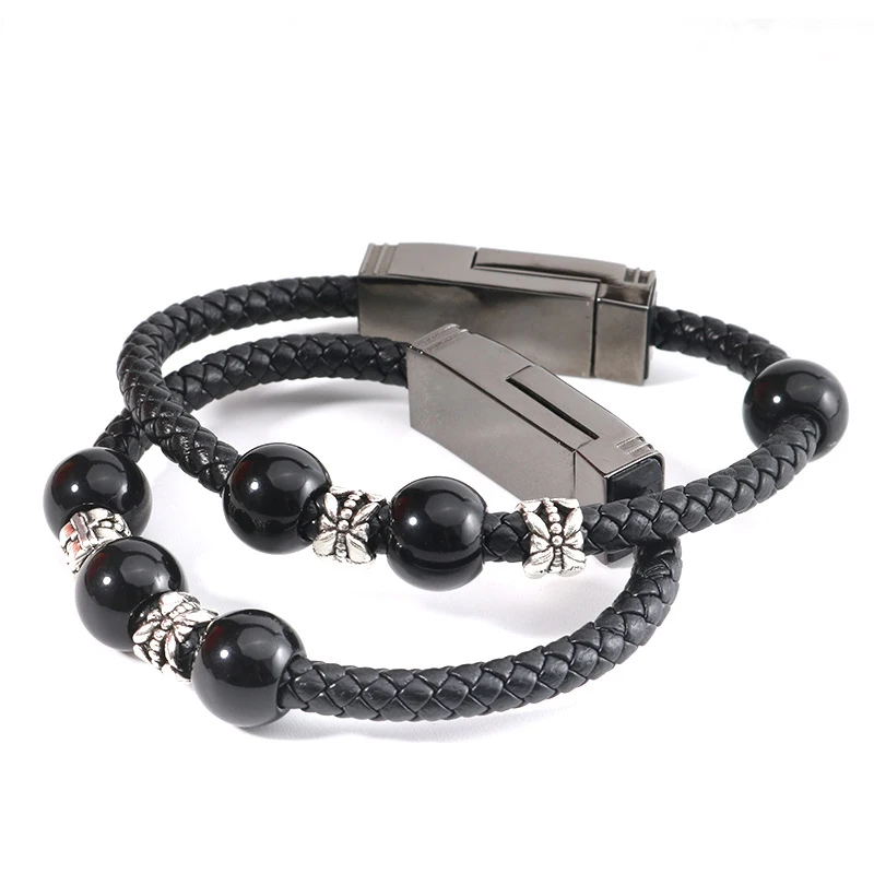 Для мужчин браслет в стиле "панк" мобильного кабель передачи данных телефона плетеные браслеты высокого качества унисекс Usb зарядный кабель кожаные браслеты, бижутерия, подарок