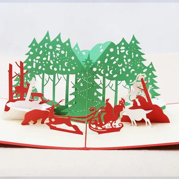 

10pcs Christmas Party Greeting Cards 3D laser Cut Pop Up Paper Handmade Postcards Customize Xmas Party Gifts Supplies Souvenirs