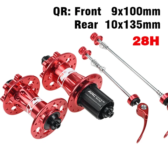 ARC Newest 28 Holes Mountain Bike Hub Disc Brake Aluminum Alloy Bicycle Hub 4 Pawls 48 Clicks Front Hub Rear Hub Warranty 1 Year 28H Red QR