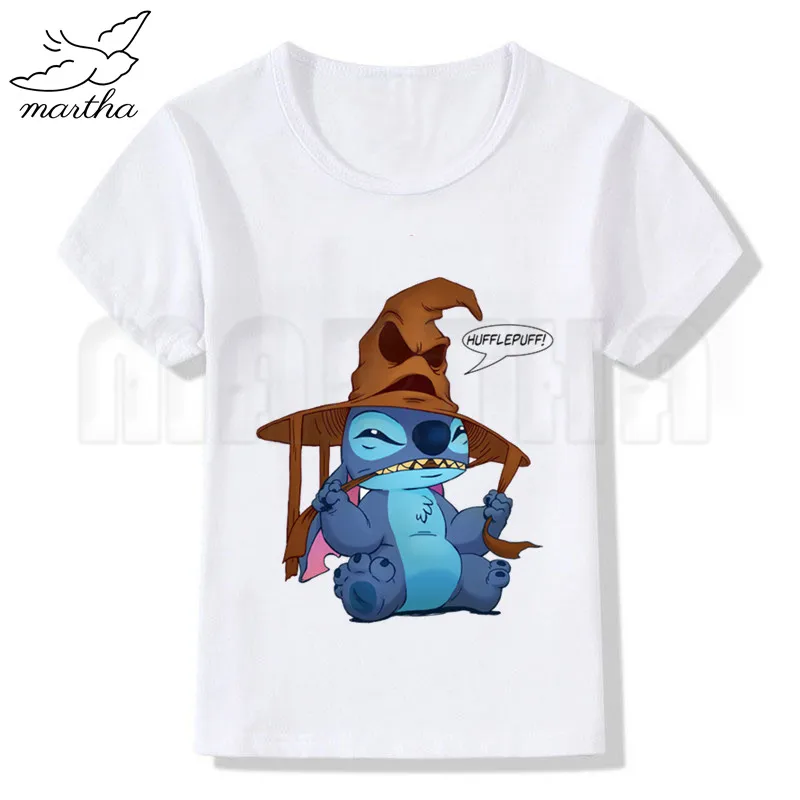 Новая белая футболка с забавным рисунком из мультфильма «Angry Stitch» Новая футболка с принтом для девочек летние топы с короткими рукавами и круглым вырезом, повседневная детская футболка