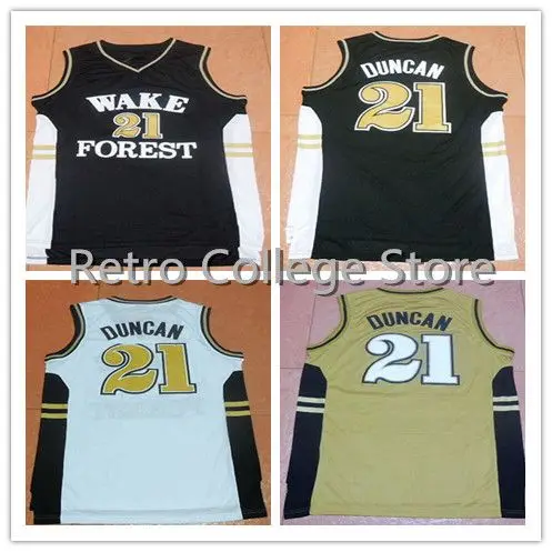 

high quality #21 Tim Duncan Wake Forest College Retro throwback Basketball Jersey Embroidery Stitched