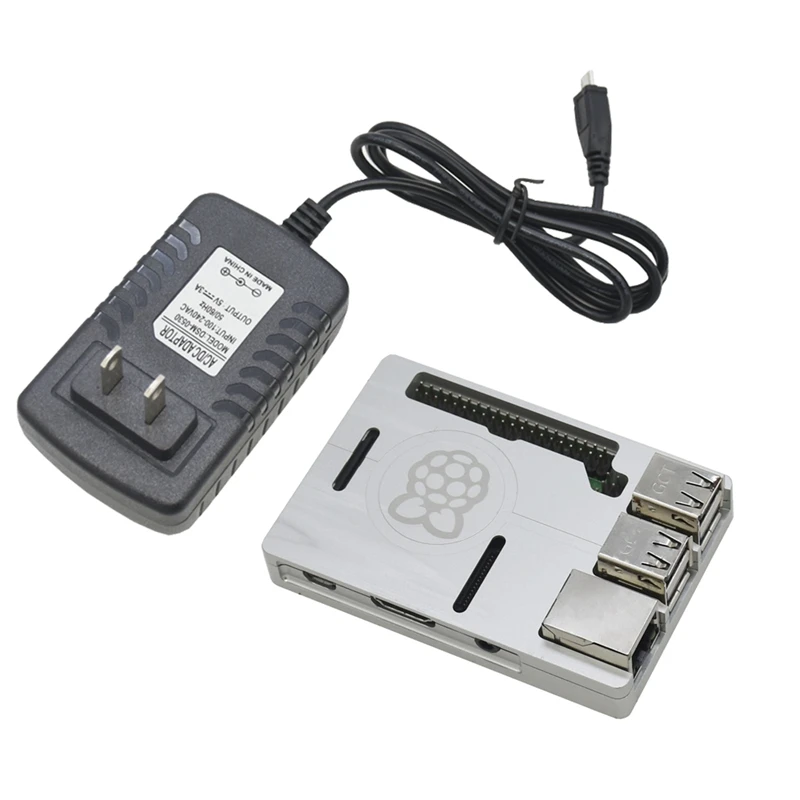 3 в 1 для Raspberry Pi 3 Model B+(плюс)+ ЧПУ Алюминий чехол+ 5V 3A Мощность адаптер Наборы штепсельная вилка стандарта США