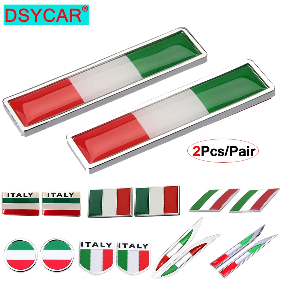 DSYCAR 2Pcs/Pair Car 3D Metal Italy Flag Emblem Badge Decals Sticker Car  Exterior Accessories - AliExpress