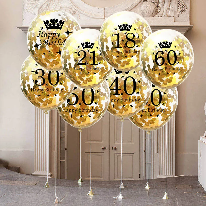 Rose Gold Gold 18 21 30 40 50 60 Years Old Birthday Latex Confetti Balloons Wedding Anniversary Adult Birthday Party Decorations