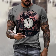 T shirt manches courtes col rond pour homme, estival et décontracté, respirant, à la mode, avec boussole, horloge imprimée en 3D, 2021