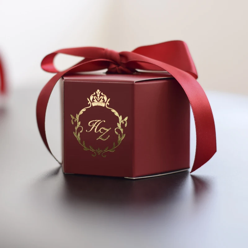 

New Customized Burgundy Candy Boxes Card Box Wedding Decoration Paper Packing Gift Box Wedding Dragees Party Supplies