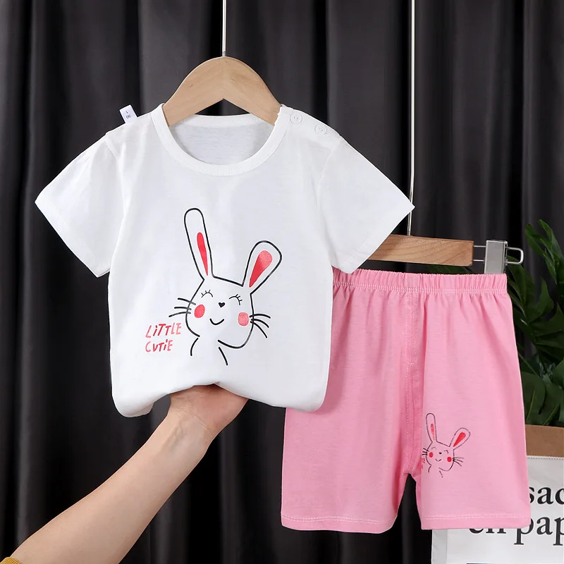 Children's 100% Cotton Short Sleeve Suit 2022 New Summer Clothes Boys And Girls T-shirt Shorts Two Piece Set Baby Girl Outfits newborn baby clothing gift set Baby Clothing Set