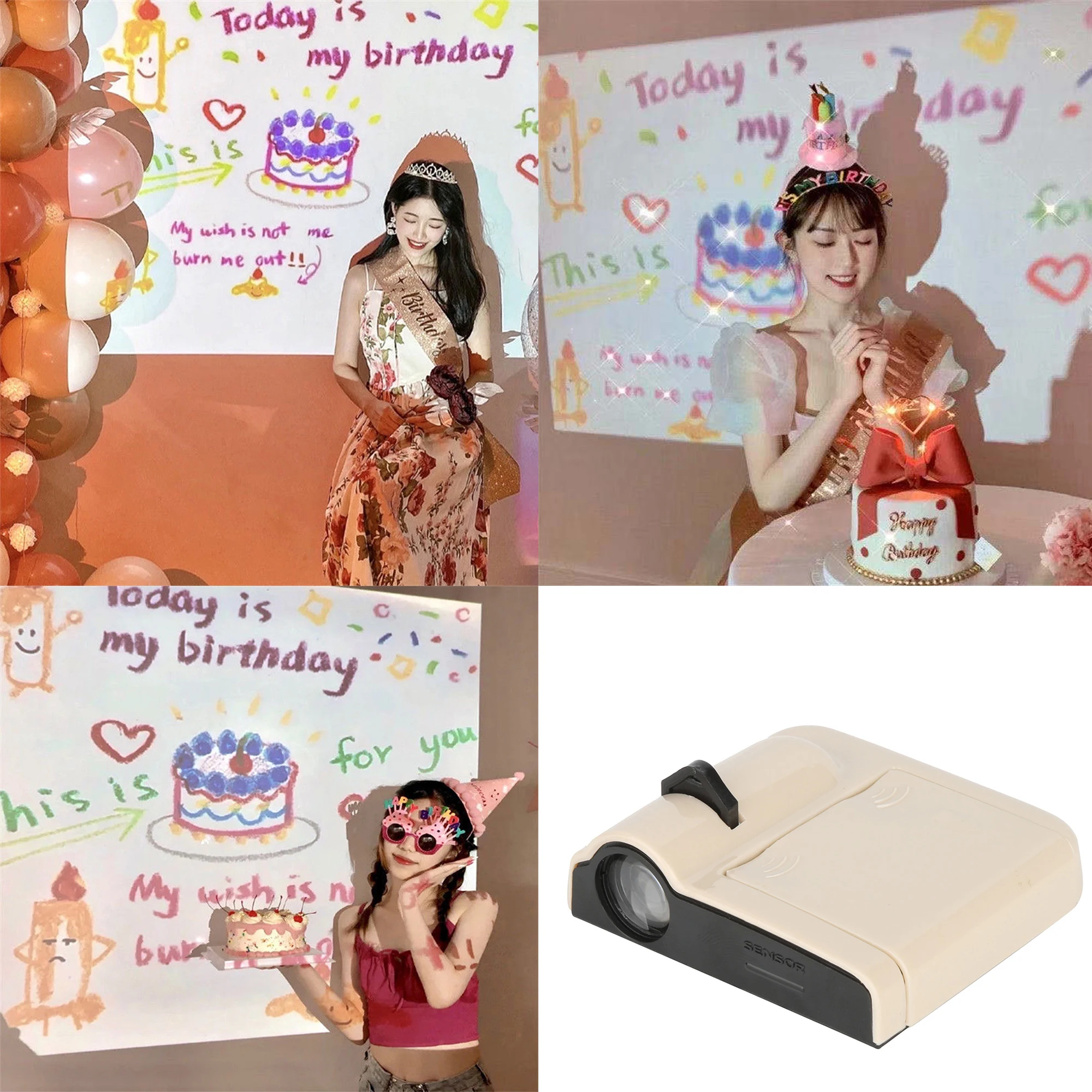 

Birthday Projection Lamp Happy Birthday LED Battery Powered Control Distance Night Projection Lamp Birthday Gift