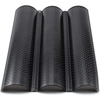 

2 Pack Nonstick Perforated Baguette Pan for French Bread Baking 3 Wave Loaves Loaf Bake Mold Oven Toaster Pan