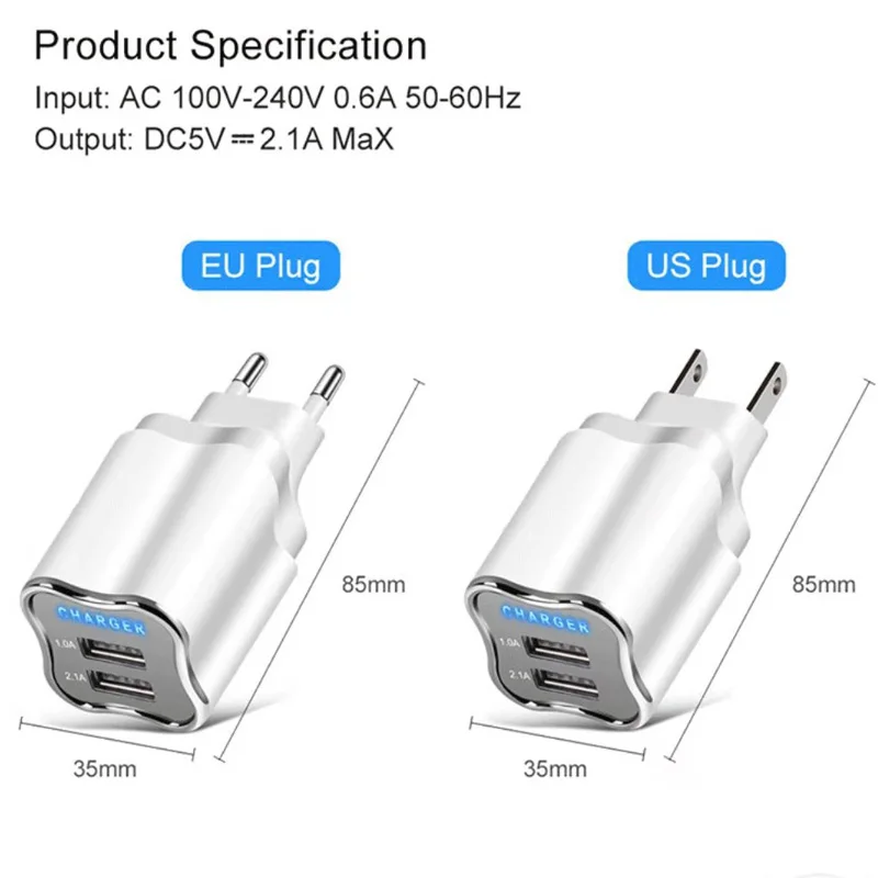 Быстрая вилка стандарта ЕС/США, 2 порта, быстрое USB зарядное устройство, настенный адаптер, зарядное устройство для мобильного телефона, для Bease, для Ugreen, для samsung, для huawei, для Iphone