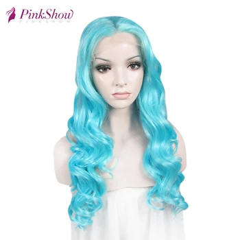 

Pinkshow Blue Wig Natural Wavy Synthetic Lace Front Wig For Women Heat Resistant Fiber Cosplay Wig