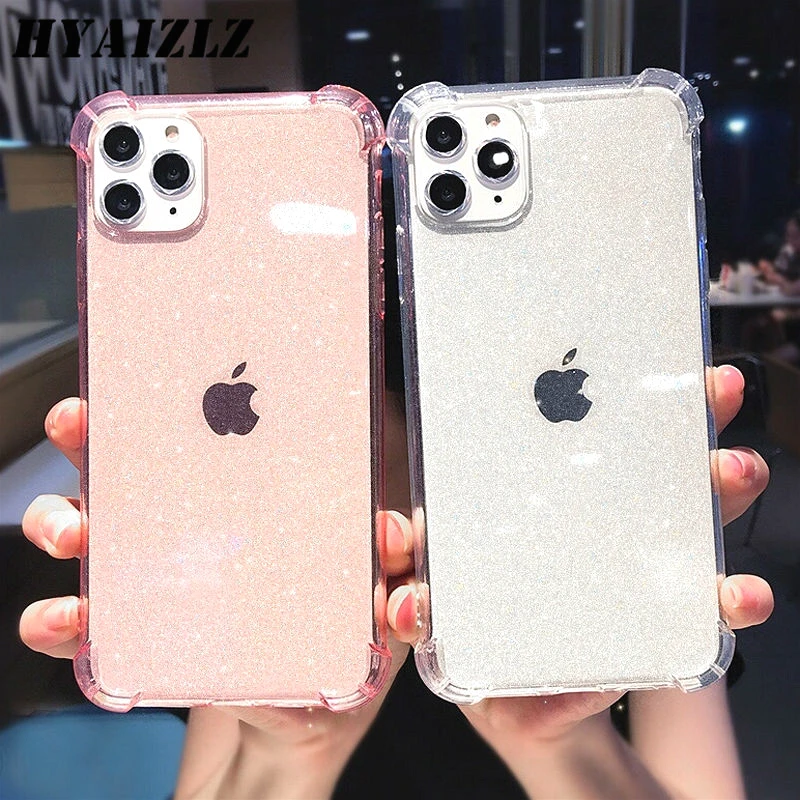 Прозрачный противоударный чехол для iPhone 11 Pro Max XS XR X 6S 6 7 8 Plus Блестящий Мягкий