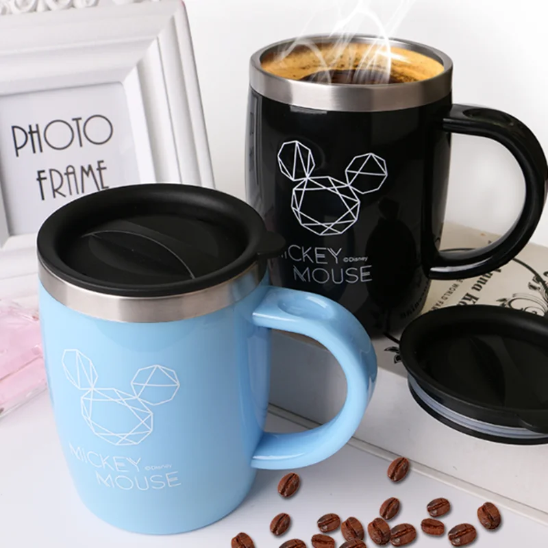 

420mL Disney Mickey Mouse Water Cup Home Office Coffee Milk Mug 316 Stainless Steel Insulation Cup with Lid Handle Children Gift