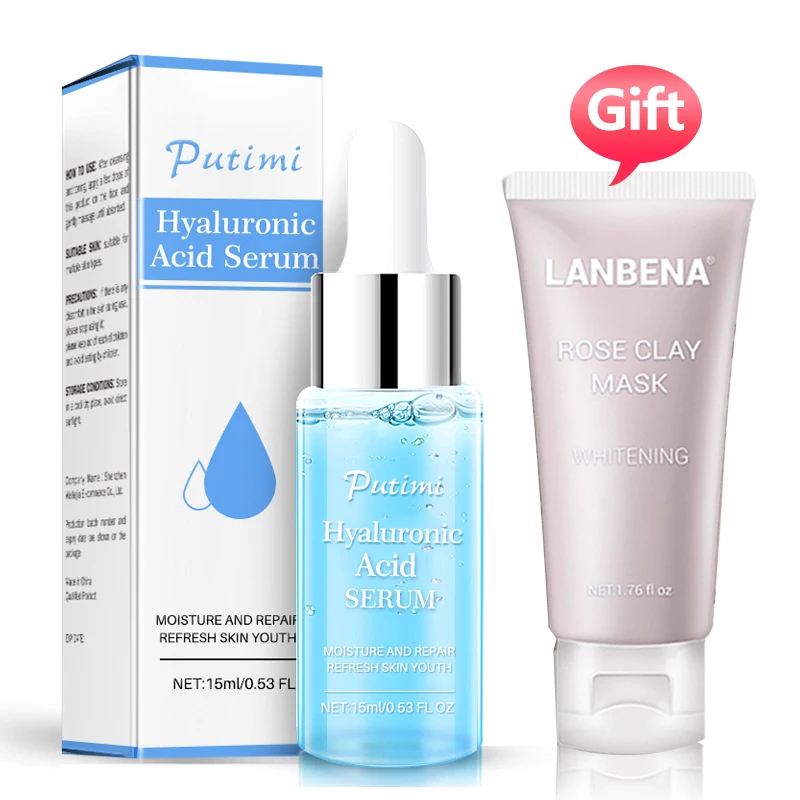 gift rose mask PUTIMI Сыворотка с гиалуроновой кислотой Крем для лица антивозрастной питающий, увлажняющий отбеливающая лицевая сыворотка уменьшает поры Tighting уход за кожей - Цвет: gift rose mask