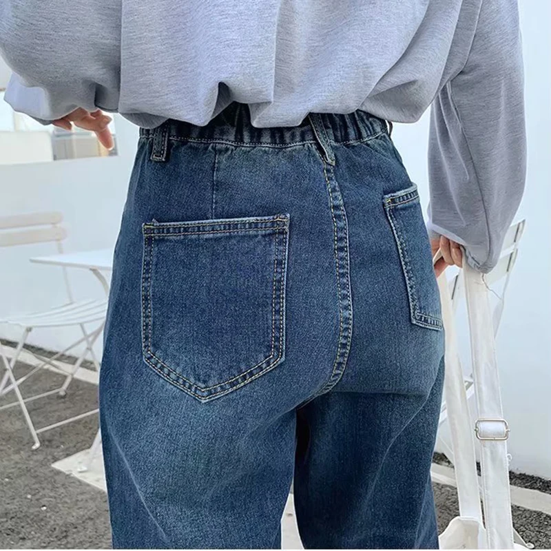 Женские джинсы большого размера 5XL с высокой талией длиной до щиколотки, женские джинсовые классические универсальные прямые повседневные брюки в Корейском стиле Харадзюку