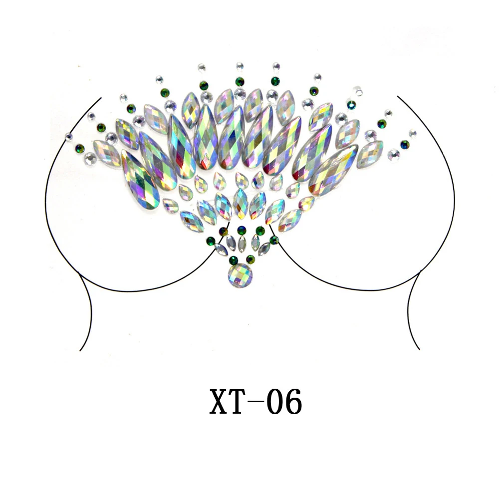 Новая сексуальная грудь кристаллическая полимерная мозаика тату наклейка бар Музыка фестиваль горный хрусталь тату наклейка s карнавал вечерние украшения груди - Цвет: MP176T06