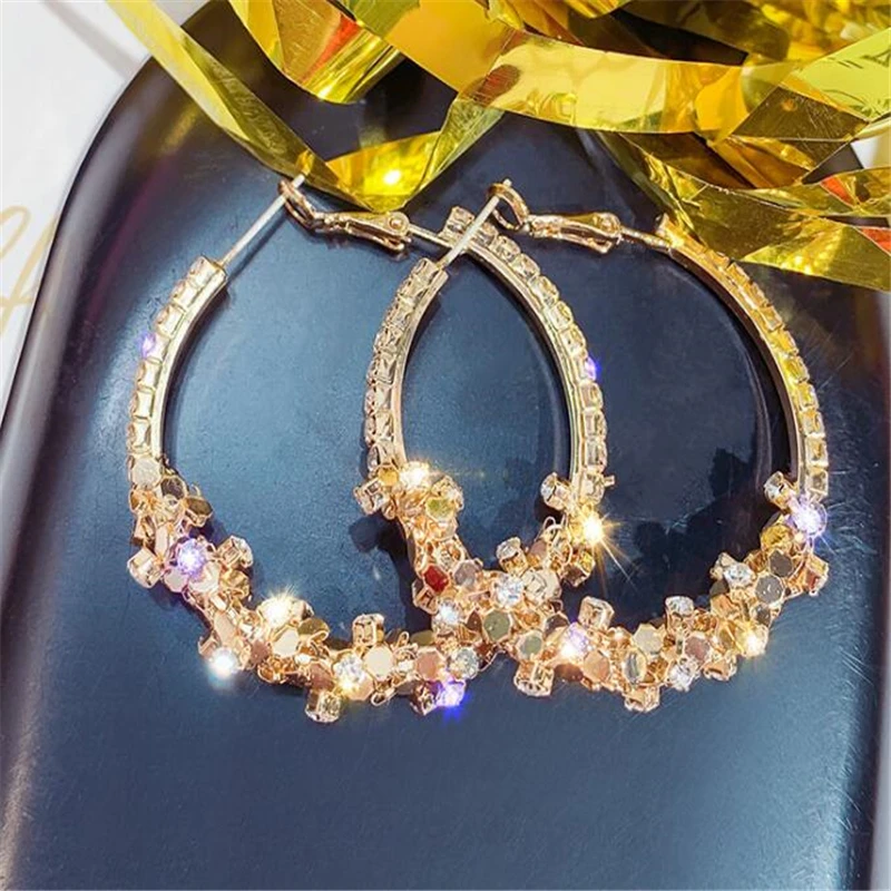

Fashion Trendy Stunning Glass Rhinestone Gems Hoop Earrings For Women Jewelry Fashion Statement Earrings Accessories Hot Sale