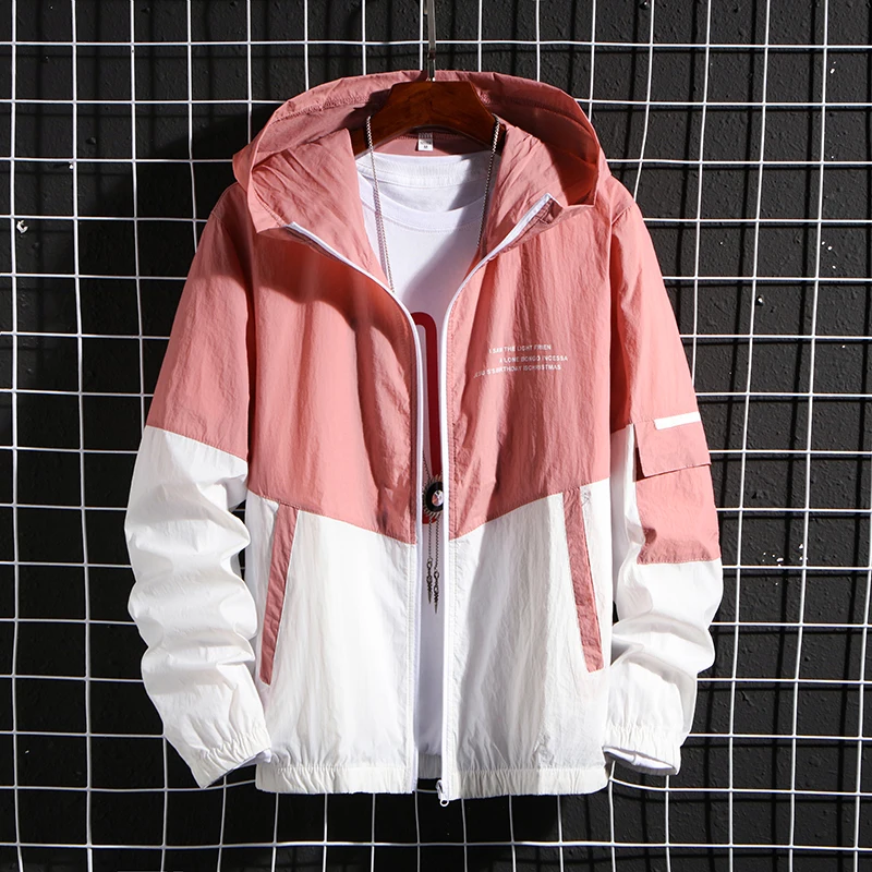 

Hooded Jacket sunscreen men 2020 new Korean sunscreen jacket men's spring summer patchwork thin jacket breathable skin
