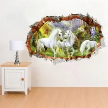 Домашний Декор 3D стикер на стену s Белая лошадь водонепроницаемый сломанный эффект наклейка картина на стену с животными настенные фотообои фон наклейки комната