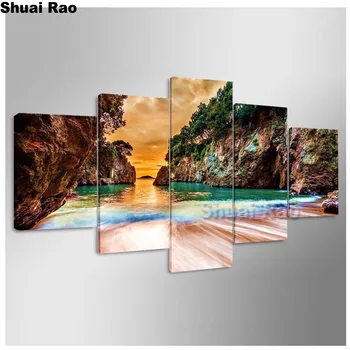 

Beautiful beach mountain 5d diy Diamond Painting 5 pcs Full square Drill round Diamond Embroidery Mosaic diamond Landscape decor