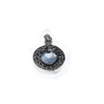 

Silver pendant round mudguard with aquamarine blue stone