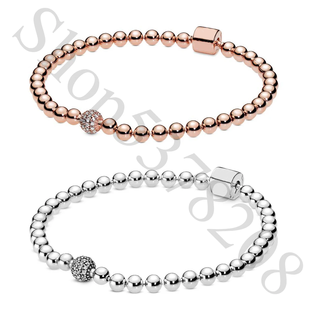 Authentic 925 Sterling Silver Moments Beads &amp Pave Fashion Bracelet Fit Pandora Women Bead Charm Bangle Gift DIY Jewelry | Украшения и